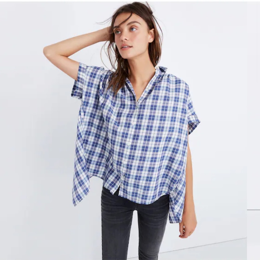 Madewell Central Open-Back Shirt in Linus Plaid in Autumn Navy